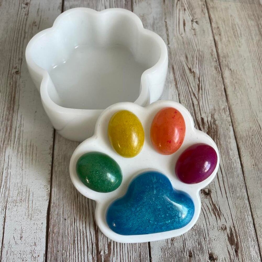 Rainbow Paw Print Resin Trinket Box – Handmade Jewelry Storage